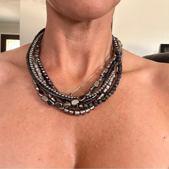 Silpada Chunky Silver & Hematite Beaded Necklace Multi-Strand Boho Bold Layered - Picture 2 of 7